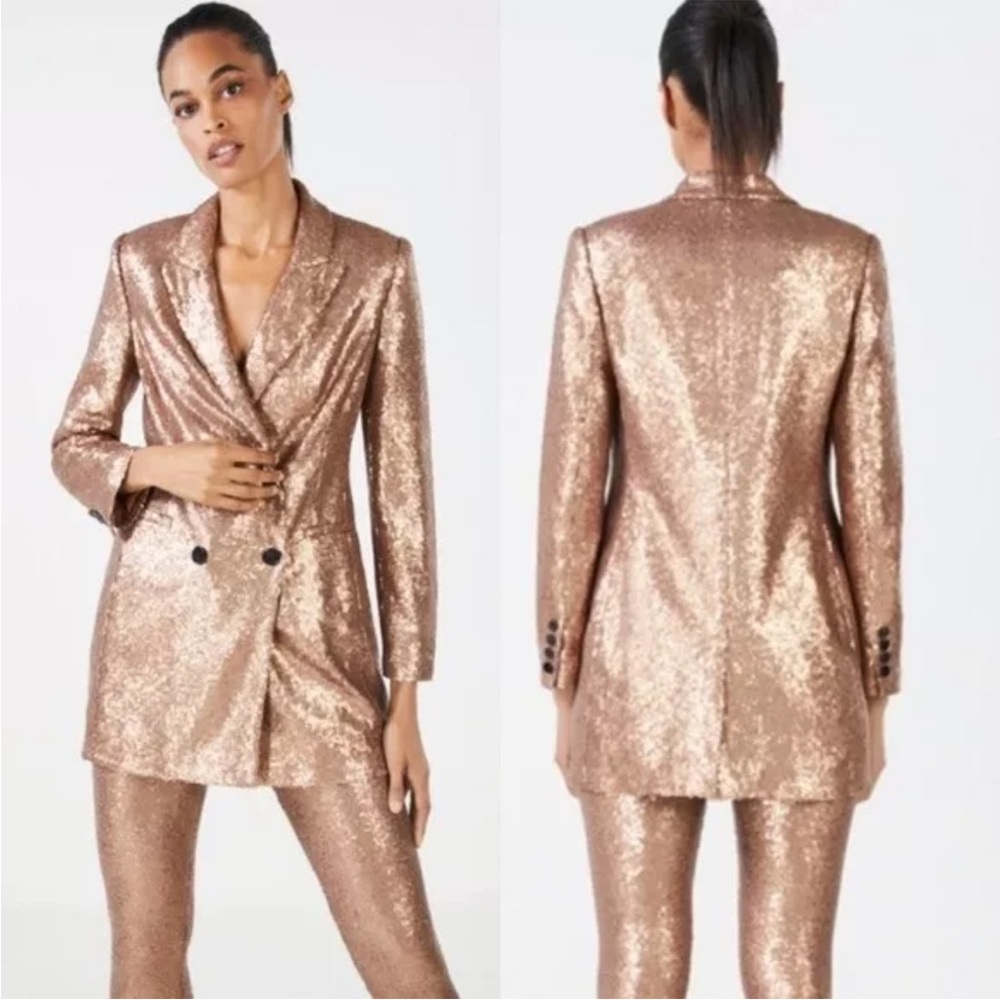 NWT BCBGMaxAzria Gold Blazer Suit Jacket Metallic Structured Design - Picture 2 of 12